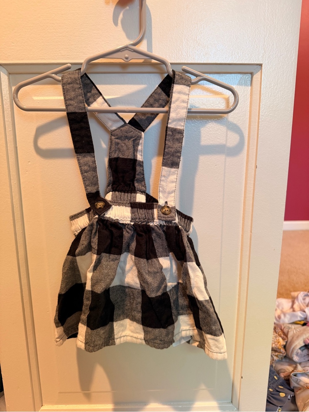Carter's Black and White Buffalo Plaid Suspender Skirt